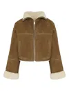 Yves Salomon Shearling-trimmed Suede Jacket In Brown
