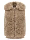 Yves Salomon Luxurious Shearling High Collar Vest In Brown