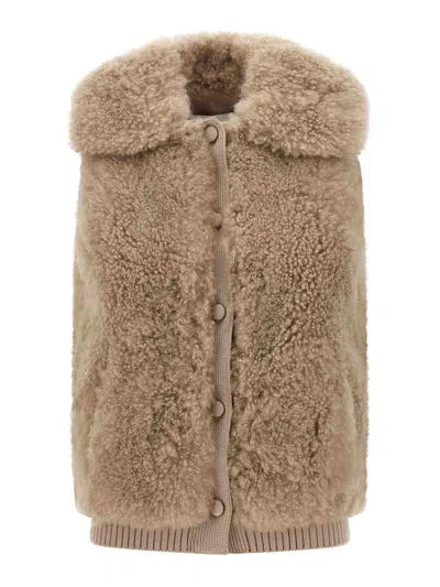 Yves Salomon Shearling Vest In Brown