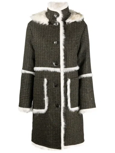 Yves Salomon Shearling Wool Coat In Black