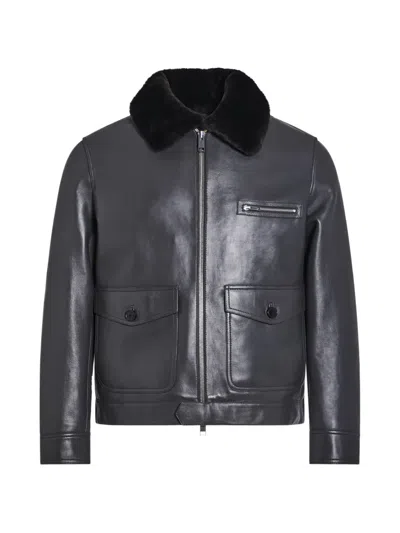 Yves Salomon Shearling-collar Leather Jacket In Black