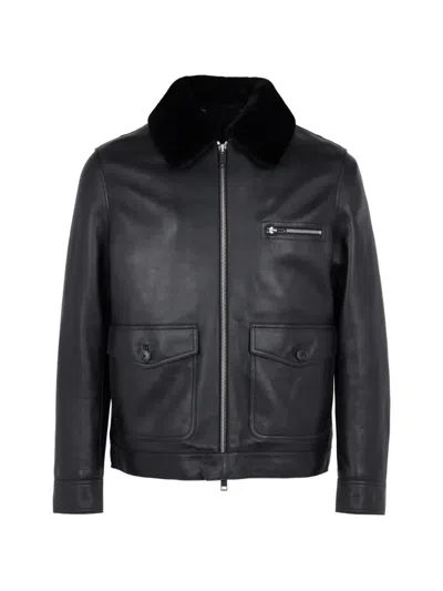 Yves Salomon Shearling-collar Leather Jacket In Black