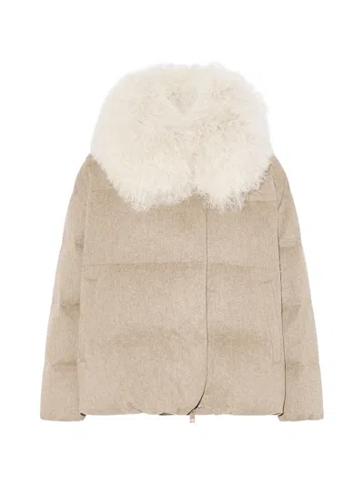 Yves Salomon Shearling-collar Padded Coat In Neutral