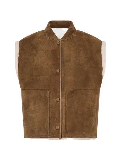 Yves Salomon Shearling-lined Sleeveless Gilet In Brown