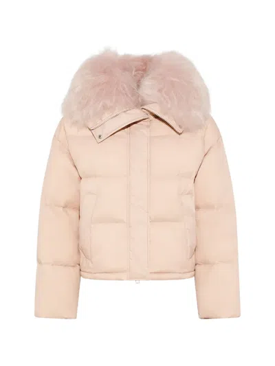 Yves Salomon Shearling-trim Down Jacket In Pink