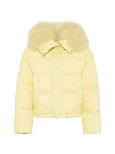 Yves Salomon Shearling-trim Down Jacket In Yellow