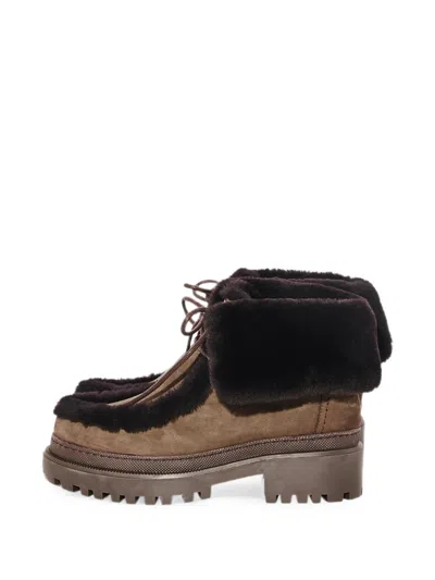 Yves Salomon Shearling-lined Suede Ankle Boots In Brown