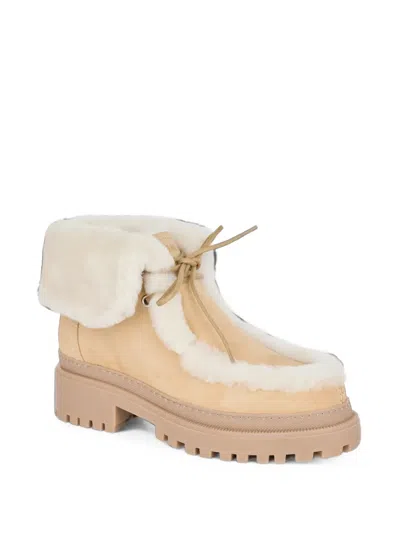 Yves Salomon Brushed Shearling-trimmed Suede Ankle Boots In Brown