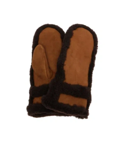 Yves Salomon Shearling-trimmed Leather Mittens In Brown