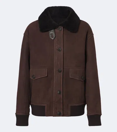 Yves Salomon Shearling-trimmed Suede Jacket In Brown