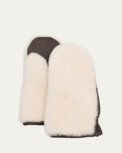 Yves Salomon Sheep Shearling Mittens In Cacao
