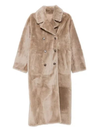 Yves Salomon Sheepskin Double-breasted Coat In Neutral