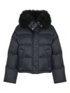 Yves Salomon Doushort Down Jacket Fluffy Lambswool Trimdoune 60cm Clothing In Blue