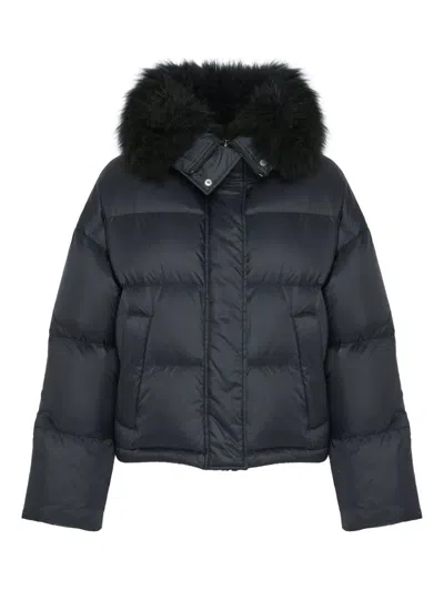 YVES SALOMON SHORT DOWN JACKET FLUFFY LAMBSWOOL TRIM