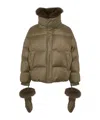 Yves Salomon Short Down Jacket With Detachable Fox Fur Collar And Mittens In Brown