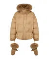 Yves Salomon Short Down Jacket With Detachable Fox Fur Collar And Mittens In Gold