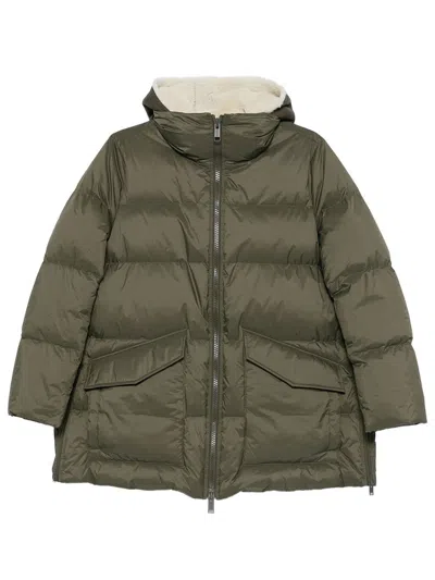 Yves Salomon Short Down Jacket With Lamb Shearling Lining In Green