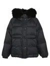 Yves Salomon Short Down Jacket With Raglan Sleeves And Lamb Fur Hood Trim Clothing In Black