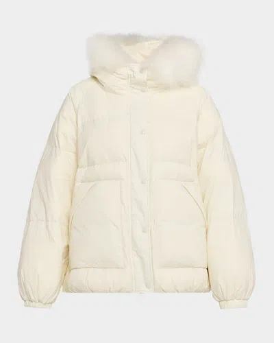 Yves Salomon Short Down Jacket With Removable Fur Trim In White