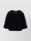 Yves Salomon Feather-covered Jacket With Silk Lining And Cropped Design In Black