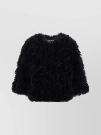 Yves Salomon Short Faux Fur Feather Jacket In Black