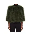 Yves Salomon Khaki Cropped Feather Jacket In Green