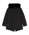 Yves Salomon Short Iconic Parka In Waterproof Cotton Blend With Fox And Rabbit Fur In Black