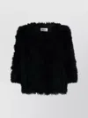 Yves Salomon Cropped Feathered Satin Jacket In Black