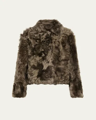 Yves Salomon Short Lamb Shearling Jacket In Green