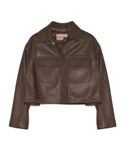 Yves Salomon Short Leather Jacket In Brown