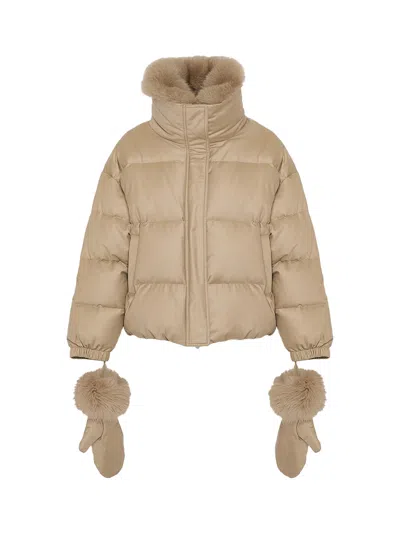 Yves Salomon Short Loro Piana Fabric Down Jacket Dune In Neutral