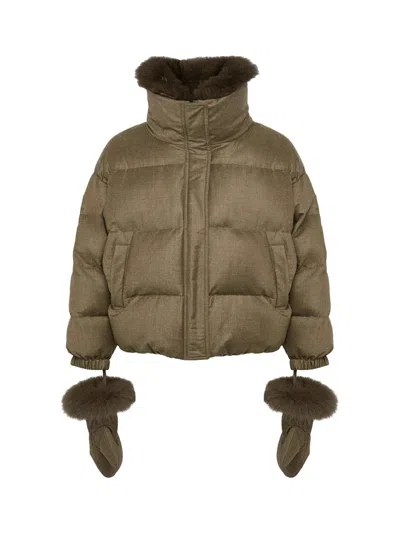 Yves Salomon Short Loro Piana Fabric Down Jacket Earth
