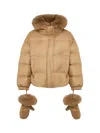 Yves Salomon Short Down Jacket With Detachable Fox Fur Collar And Mittens In Brown
