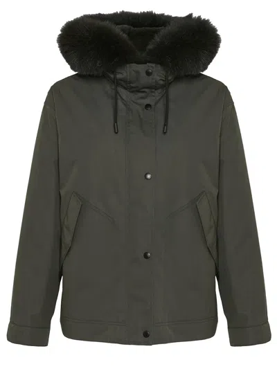 Yves Salomon Short Parka In Cotton Blend With Detachable Rabbit Fur Lining And Removable Fox Fur Trim In Gray