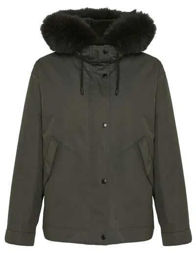 YVES SALOMON SHORT PARKA IN COTTON BLEND WITH DETACHABLE RABBIT FUR LINING AND REMOVABLE FOX FUR TRIM