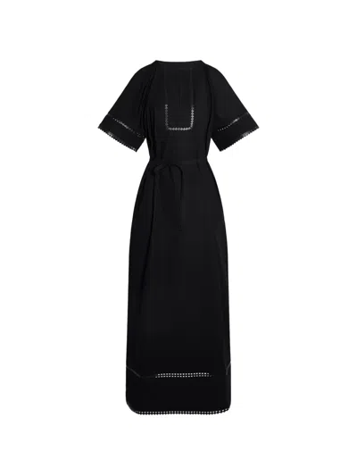 Yves Salomon Short-sleeve Leather-detail Maxi Dress In Black