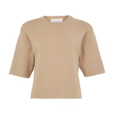 Yves Salomon Short-sleeved Stretch Knit T-shirt In Brown