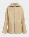 Yves Salomon Short Suede Merino Lambskin Coat In Neutral