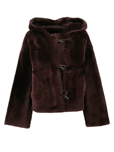 Yves Salomon Side Zip Mini Jacket With Hood And Toggle Fastening In Brown