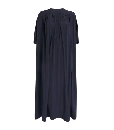 Yves Salomon Silk Crepe De Chine Midi Dress In Blue