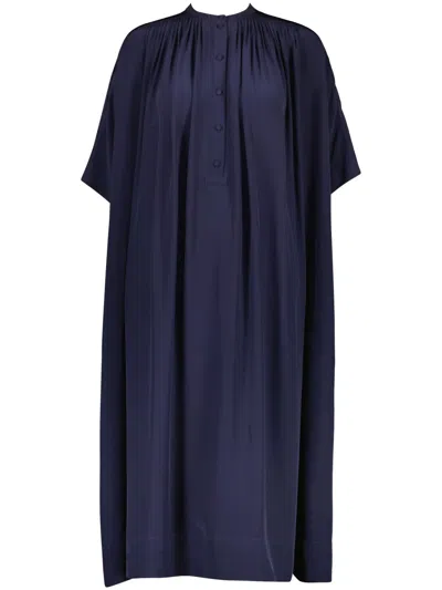 Yves Salomon Silk Kaftan Dress In Blue