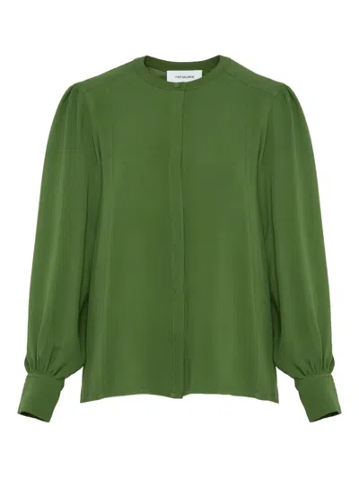 Yves Salomon Silk Shirt In Green