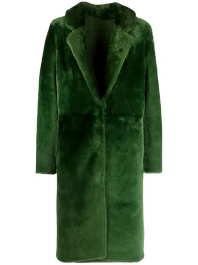 Yves Salomon Single-breasted Oversized Shearling Coat In Green