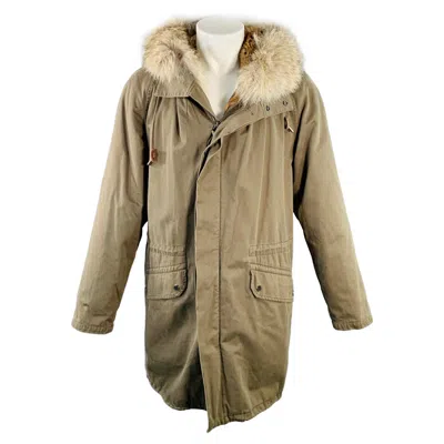 Pre-owned Yves Salomon Size 36 Green Olive Acrylic Blend Fur Hooded Coat