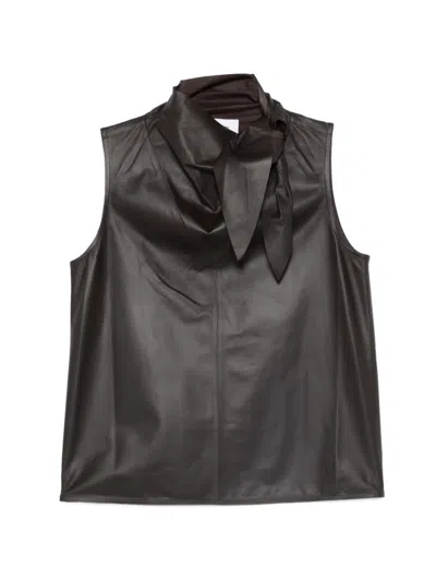 Yves Salomon Sleeveless Lambskin Top In Black