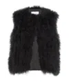 Yves Salomon Sleeveless Feather Silk Coat In Black