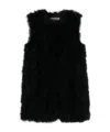 Yves Salomon Sleeveless Feather Silk Coat In Black