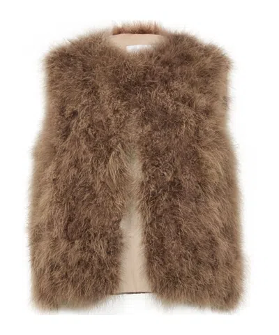 Yves Salomon Sleeveless Vest In Brown