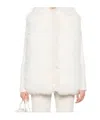 Yves Salomon Lambskin And Fur Vest With Ribbed Collar And Button Closure In White