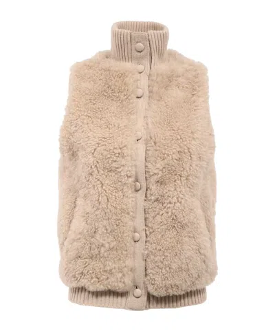 Yves Salomon Stand-collar Fur Vest In Nude